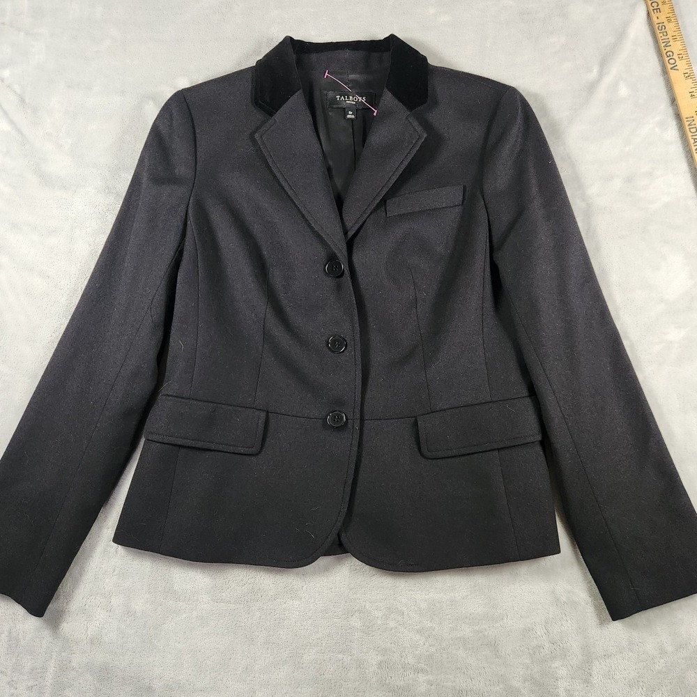 Talbots Women's Petite‎ 8P Black Wool 3-Button Blazer Jacket Office Capsule